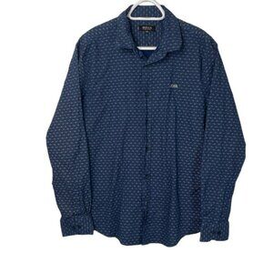 Hugo Boss Mens Cotton Button Down Shirt Size XXL Blue Long Sleeve Collar Pocket